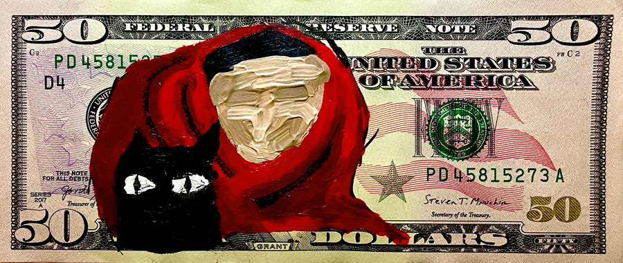 Work 008, Acrylic on bank note, 2024, by Matas