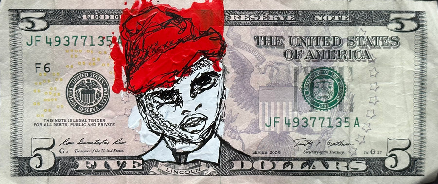 Work 001.1, Acrylic on bank note, 2023, by Matas